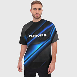 Футболка оверсайз мужская Palworld logo blue neon abstract, цвет: 3D-принт — фото 2