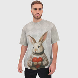 Футболка оверсайз мужская Влюблённый кролик в свитере с сердцем, цвет: 3D-принт — фото 2