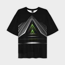 Футболка оверсайз мужская Black green abstract nvidia style, цвет: 3D-принт