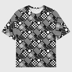 Мужская футболка оверсайз Черно белый узор из геометрических фигур