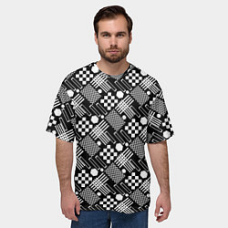Футболка оверсайз мужская Черно белый узор из геометрических фигур, цвет: 3D-принт — фото 2