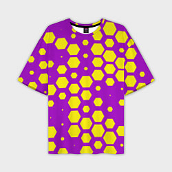 Футболка оверсайз мужская Желтые соты на фиолетовом фоне, цвет: 3D-принт