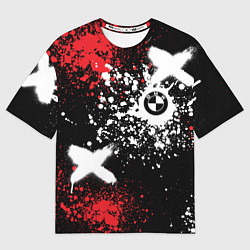 Футболка оверсайз мужская BMW на фоне граффити и брызг красок, цвет: 3D-принт