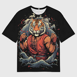 Футболка оверсайз мужская Тигр в стойке тайский бокс, цвет: 3D-принт