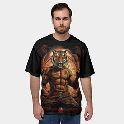 Футболка оверсайз мужская Муай - Тай боевой тигр в перчатках, цвет: 3D-принт — фото 2