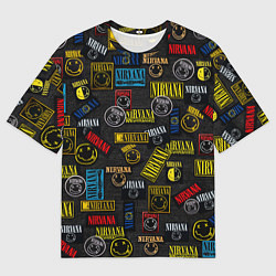 Футболка оверсайз мужская Нирвана нашивки, цвет: 3D-принт
