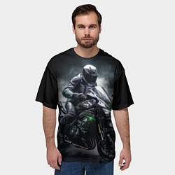 Футболка оверсайз мужская Мотоциклист и дым, цвет: 3D-принт — фото 2