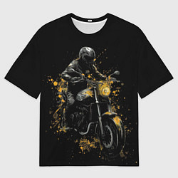 Футболка оверсайз мужская Мотоциклист и желтые кляксы, цвет: 3D-принт