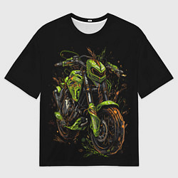 Футболка оверсайз мужская Зеленый ретро-мотоцикл, цвет: 3D-принт