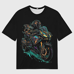 Футболка оверсайз мужская Темный мотоцикл на черном фоне, цвет: 3D-принт