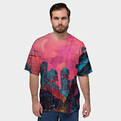 Футболка оверсайз мужская Абстрактный город в неоновых цветах, цвет: 3D-принт — фото 2