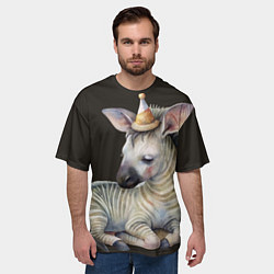 Футболка оверсайз мужская Жеребенок в колпачке - милая зебра, цвет: 3D-принт — фото 2