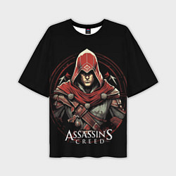 Футболка оверсайз мужская Assassins creed в красном капюшоне, цвет: 3D-принт