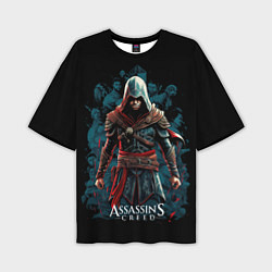 Футболка оверсайз мужская Assassins creed черный фон, цвет: 3D-принт
