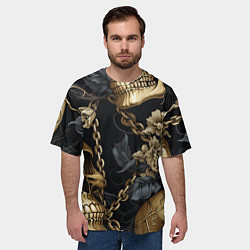 Футболка оверсайз мужская Золотые черепа с цепями, цвет: 3D-принт — фото 2