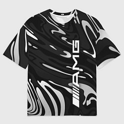 Футболка оверсайз мужская Мерседес АМГ - белые волны, цвет: 3D-принт