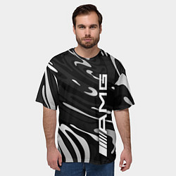 Футболка оверсайз мужская Мерседес АМГ - белые волны, цвет: 3D-принт — фото 2