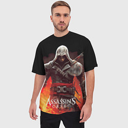 Футболка оверсайз мужская Assassins creed огненный фон вокруг, цвет: 3D-принт — фото 2