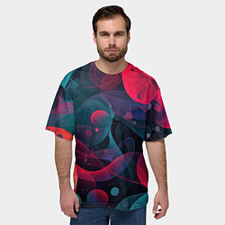 Футболка оверсайз мужская Синие и розовые лепестки абстракции, цвет: 3D-принт — фото 2