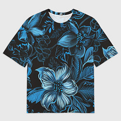 Футболка оверсайз мужская Синие цветы абстракции, цвет: 3D-принт