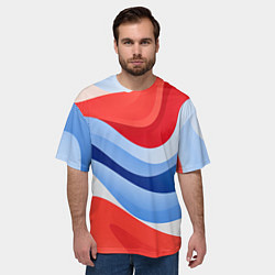 Футболка оверсайз мужская Волнистые полосы красные белые синие, цвет: 3D-принт — фото 2
