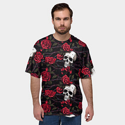 Футболка оверсайз мужская Черепа с алыми розами, цвет: 3D-принт — фото 2