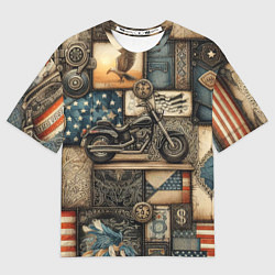 Футболка оверсайз мужская Patchwork with a motorcycle - ai art, цвет: 3D-принт