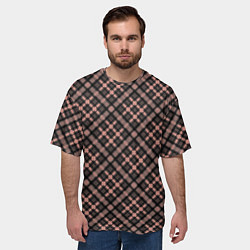 Футболка оверсайз мужская Крупная клетка тёмно-персиковый, цвет: 3D-принт — фото 2