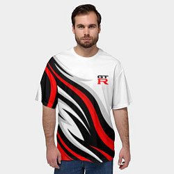 Футболка оверсайз мужская Nissan GTR - красные языки пламени, цвет: 3D-принт — фото 2