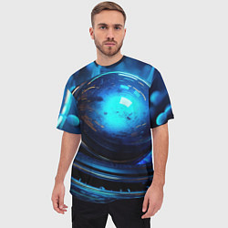Футболка оверсайз мужская Кислотная синяя яркая неоновая абстракция, цвет: 3D-принт — фото 2
