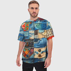 Футболка оверсайз мужская Vanguard denim patchwork - ai art, цвет: 3D-принт — фото 2