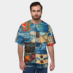 Футболка оверсайз мужская Vanguard denim patchwork - ai art, цвет: 3D-принт — фото 2