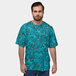 Футболка оверсайз мужская Абстракция бирюзовый со свечением, цвет: 3D-принт — фото 2