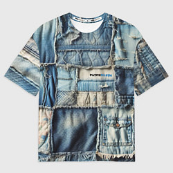 Футболка оверсайз мужская Patchwork denim - vogue, цвет: 3D-принт