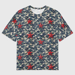 Футболка оверсайз мужская Красные звезды на камуфляже, цвет: 3D-принт