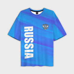 Футболка оверсайз мужская Россия - синие волны, цвет: 3D-принт