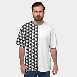 Футболка оверсайз мужская Чёрные треугольники на белом фоне, цвет: 3D-принт — фото 2