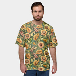Футболка оверсайз мужская Желтые подсолнухи и пшеница, цвет: 3D-принт — фото 2