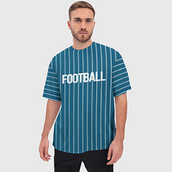 Футболка оверсайз мужская Синий с белым полосатый узор с надписью футбол, цвет: 3D-принт — фото 2