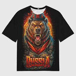 Футболка оверсайз мужская Мощный красный медведь - Russia, цвет: 3D-принт