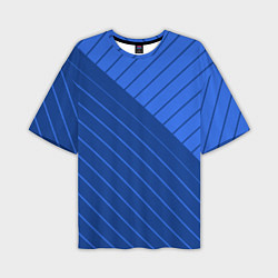 Футболка оверсайз мужская Сине-голубой косые полосы, цвет: 3D-принт
