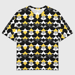 Мужская футболка оверсайз Желто черный с белым геометрический узор