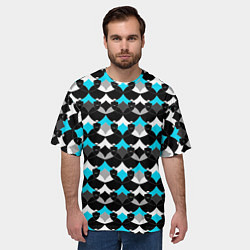 Футболка оверсайз мужская Синий с черным и белым геометрический узор, цвет: 3D-принт — фото 2