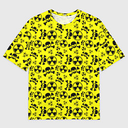 Мужская футболка оверсайз Опасные знаки со скелетами паттерн