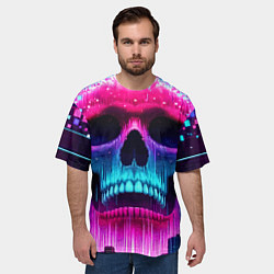 Футболка оверсайз мужская Pixel skull blast brain - cyber city ai art, цвет: 3D-принт — фото 2