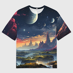Футболка оверсайз мужская Космический фантазийный мир на другой планете, цвет: 3D-принт