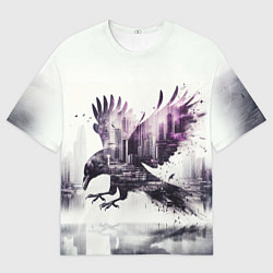 Футболка оверсайз мужская Черный ворон и город, цвет: 3D-принт