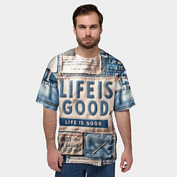 Футболка оверсайз мужская Жизнь прекрасна- пэчворк, цвет: 3D-принт — фото 2