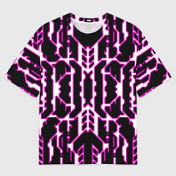Футболка оверсайз мужская Техно белые линии с розовой обводкой на чёрном фон, цвет: 3D-принт