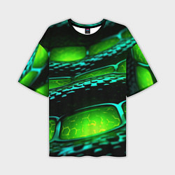 Мужская футболка оверсайз Зеленая змеиная абстрактная текстура